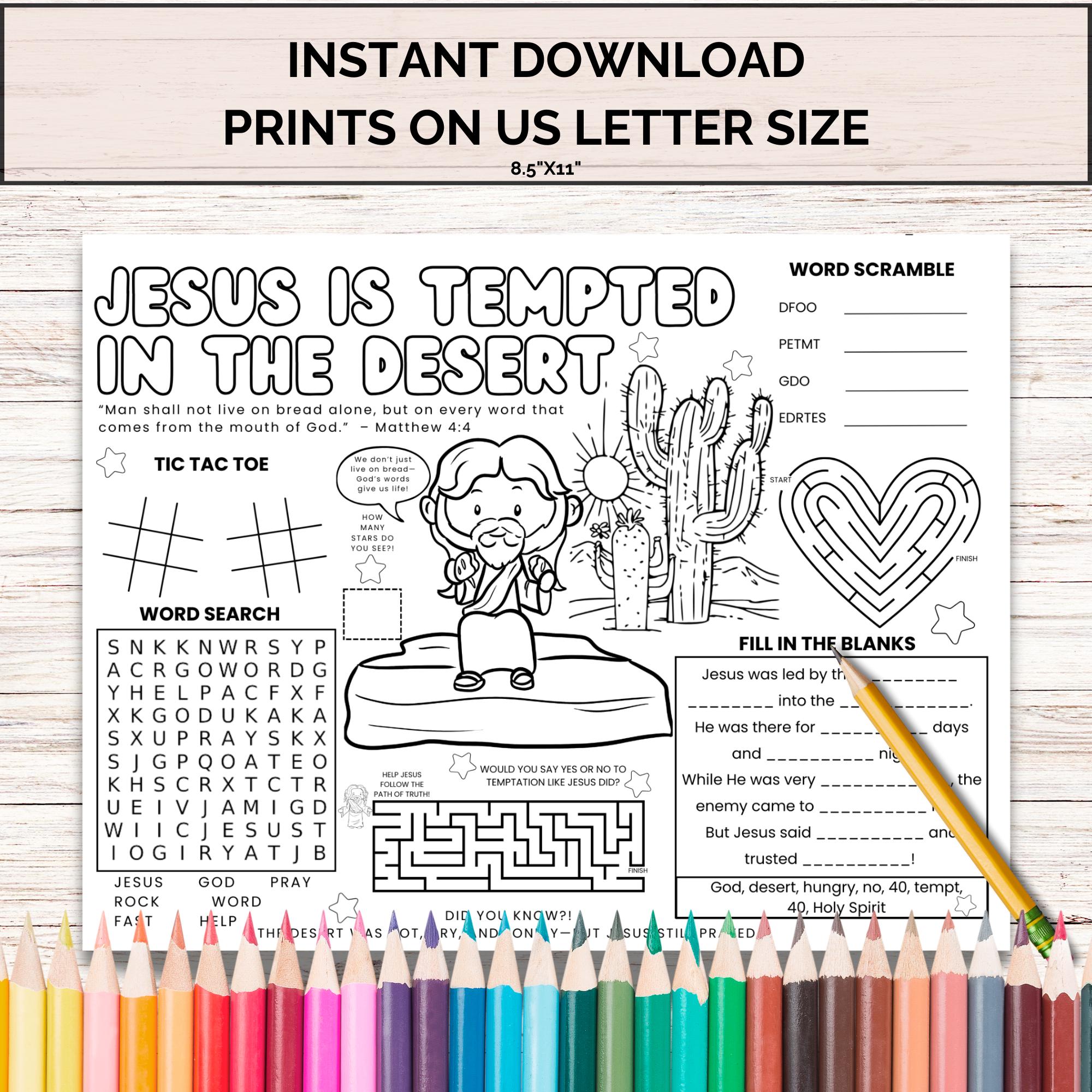 Jesus is Tempted in the Desert Activity Placemat, Sunday School ...
