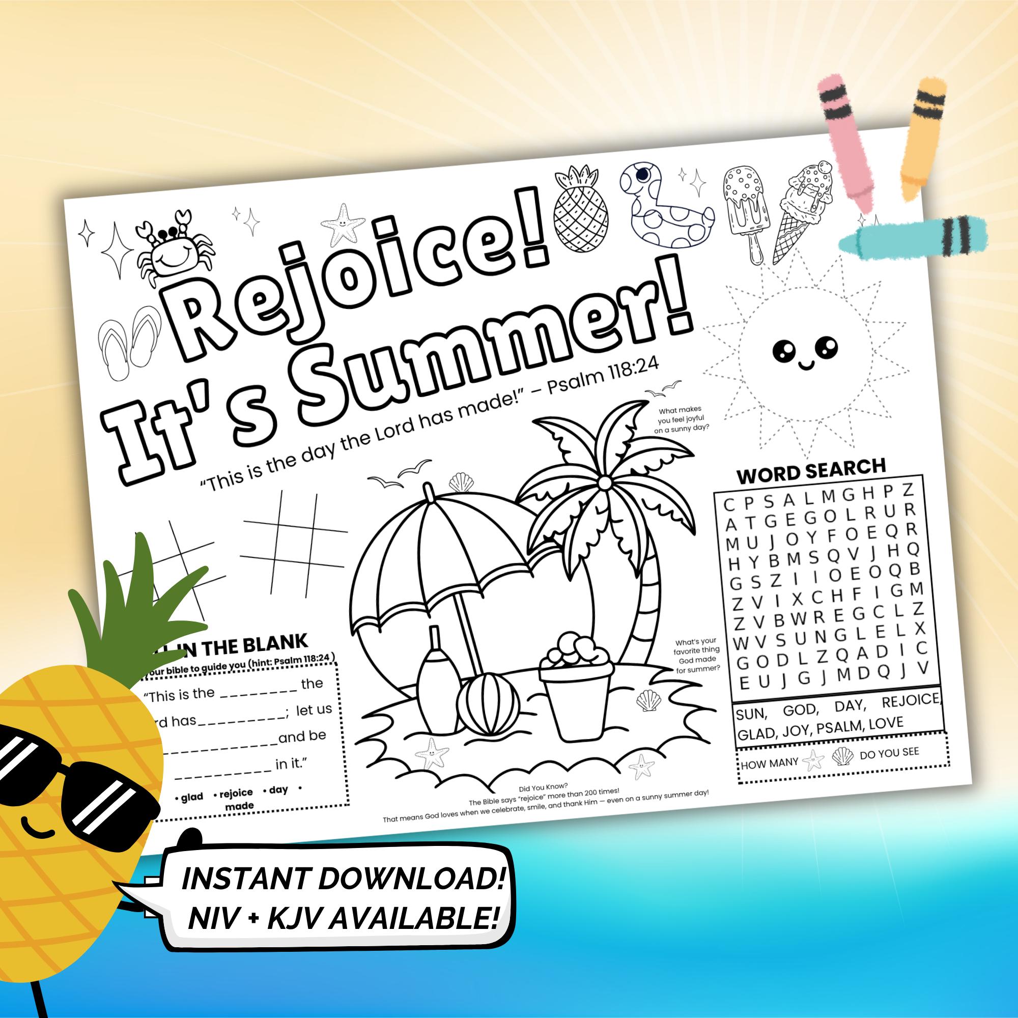 Summer Placemat Activity, VBS kids, Old Testament Sunday School Lesson, Bible Study Game, Printable Bible Sheet, Bible Made Easy, Psalm 118
