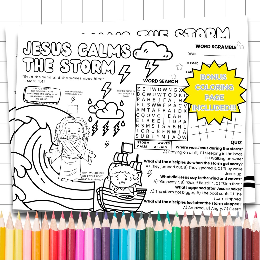 Jesus Calms the Storm Activity Placemat, Sunday School Coloring Page ...