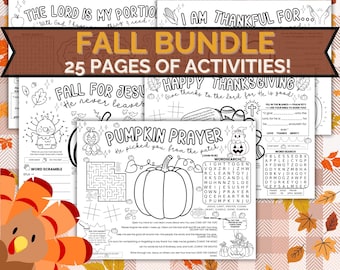 Herbst Aktivität Bundle druckbare, christliche Ernte Malseiten für Kinder, Herbst Bibel Lesezeichen Handwerk, Thanksgiving Sonntag Schule Aktivität