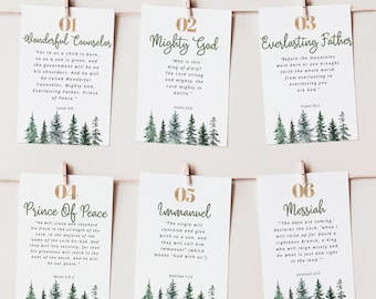 Names Of Jesus Christ Advent Cards, Christian Advent Calendar, Scripture Cards For Christmas, Countdown To Christmas, Church Family Activity