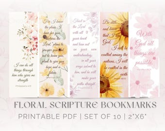 Printable Bible Verse Bookmarks, Watercolor Flower Scripture Bookmark, God's Promises Bookmark Christian Bookmark Bundle, Reading Gifts