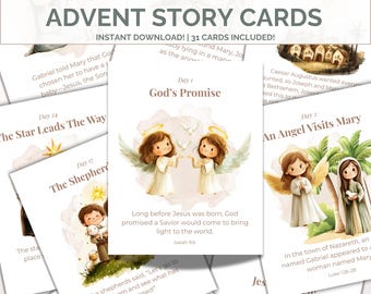 Christian Advent Calendar Cards, Christmas Nativity Story Flash Cards For Kids, Advent Activity For Family, Christmas Countdown Activity Set