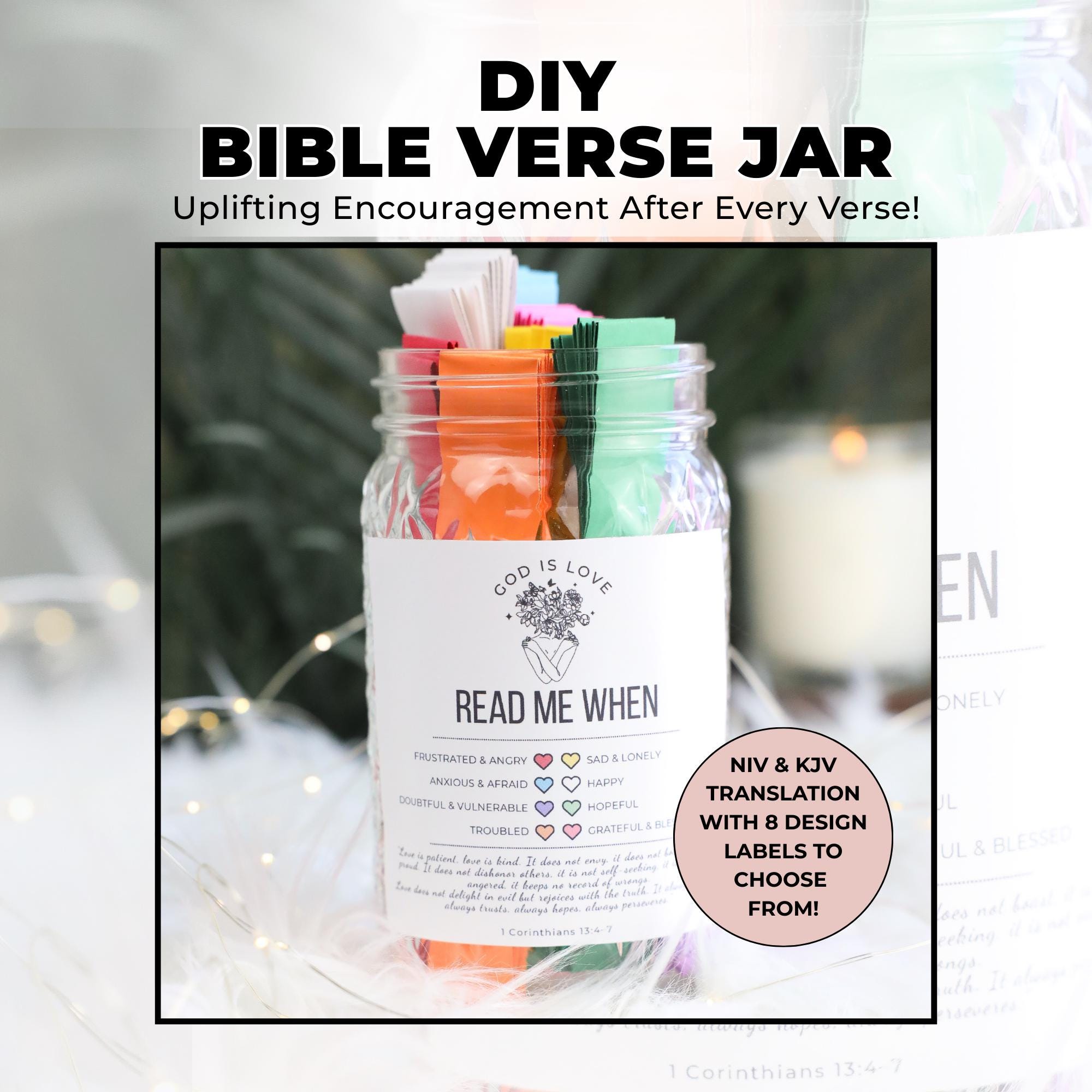 Scripture Memory Jar Printable Scripture Jar, Bible Verses Jar for Feelings and Emotions ...