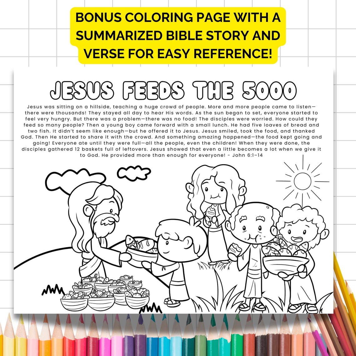 Jesus Feeds 5000 Activity Placemat, Bible Story Coloring Page, Sunday ...