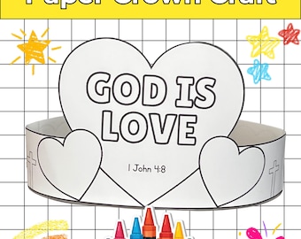 God Is Love Bible Craft Printable, Faith Crown For Sunday School Activity, Kids Church Bible Lesson Coloring Craft, Bible Coloring Activity