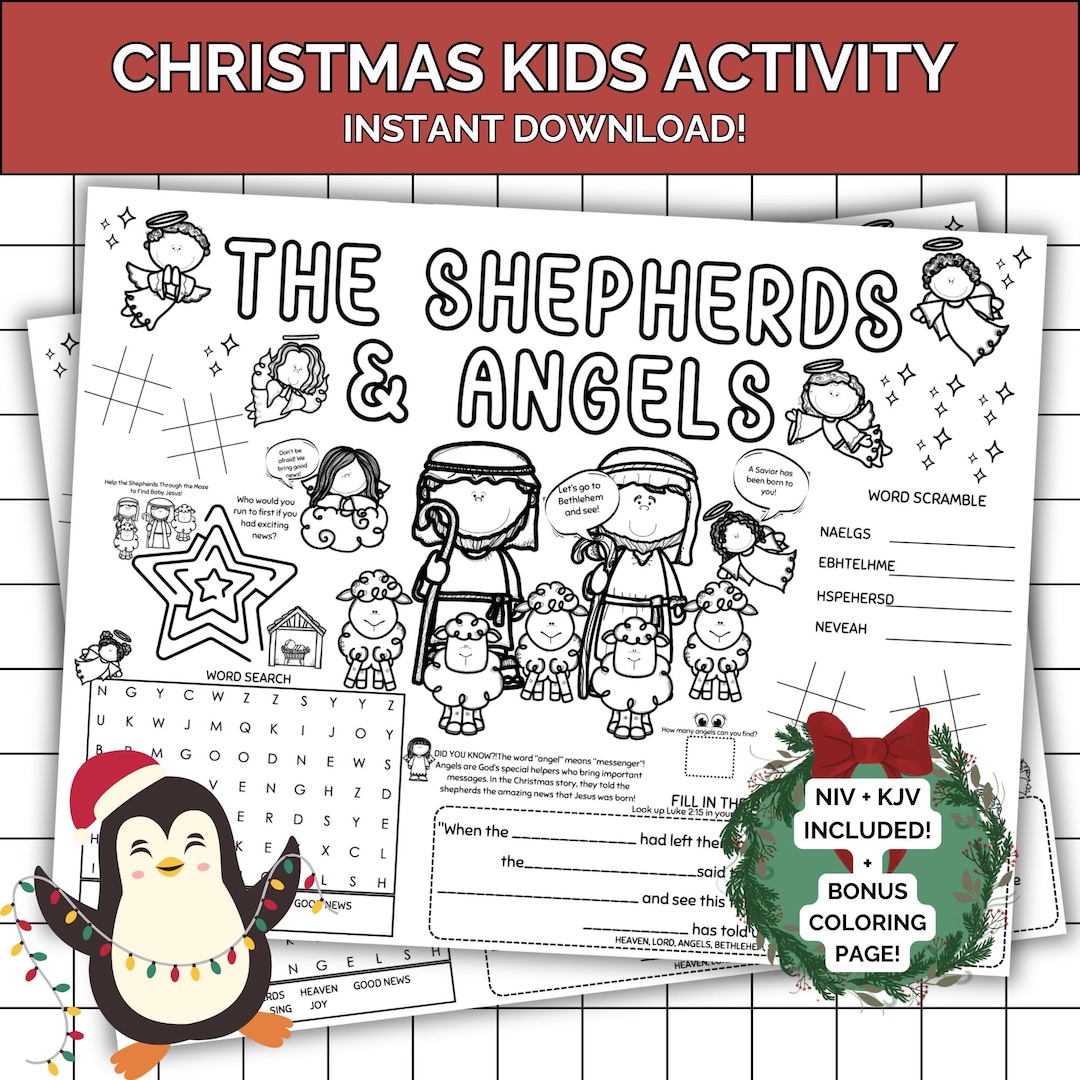 Shepherds and Angels Activity Sheet, Bible Activity Placemat for Sunday ...