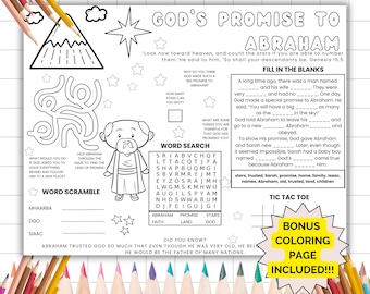 Abraham Printable Placemat Activity, Old Testament Coloring Page, Bible Sheets For Kids, Sunday School Games, Christian Homeschooling Fun