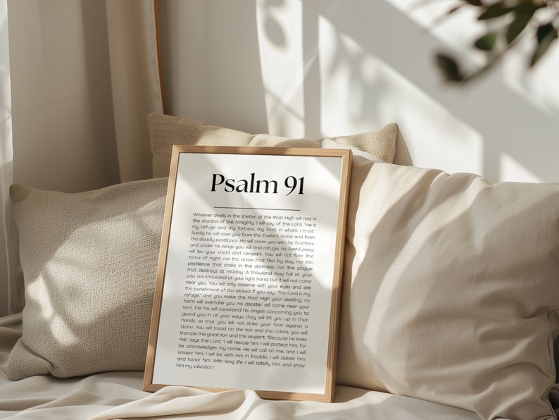 Psalm 91 Bible Verse Wall Art Print, Modern Christian Scripture Poster ...