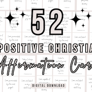 52 Afirmaciones cristianas positivas imprimibles, tarjetas bíblicas de afirmación alentadoras para cristianos, regalo de tarjetas inspiradas en la Biblia edificantes