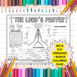 The Lord&#39;s Prayer Activity Placemat, Bible Coloring,Bible Study Guide For Kids, Printable Bible Lesson, Sunday School Craft, Homeschool Kids