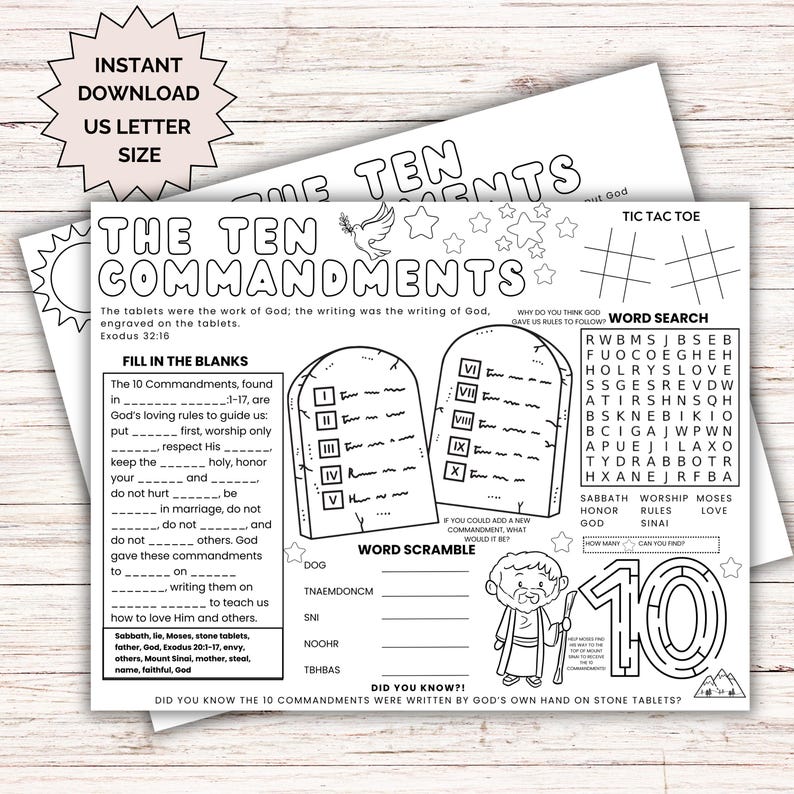 The 10 Commandments Activity Placemat Sheet, Old Testament Sunday ...