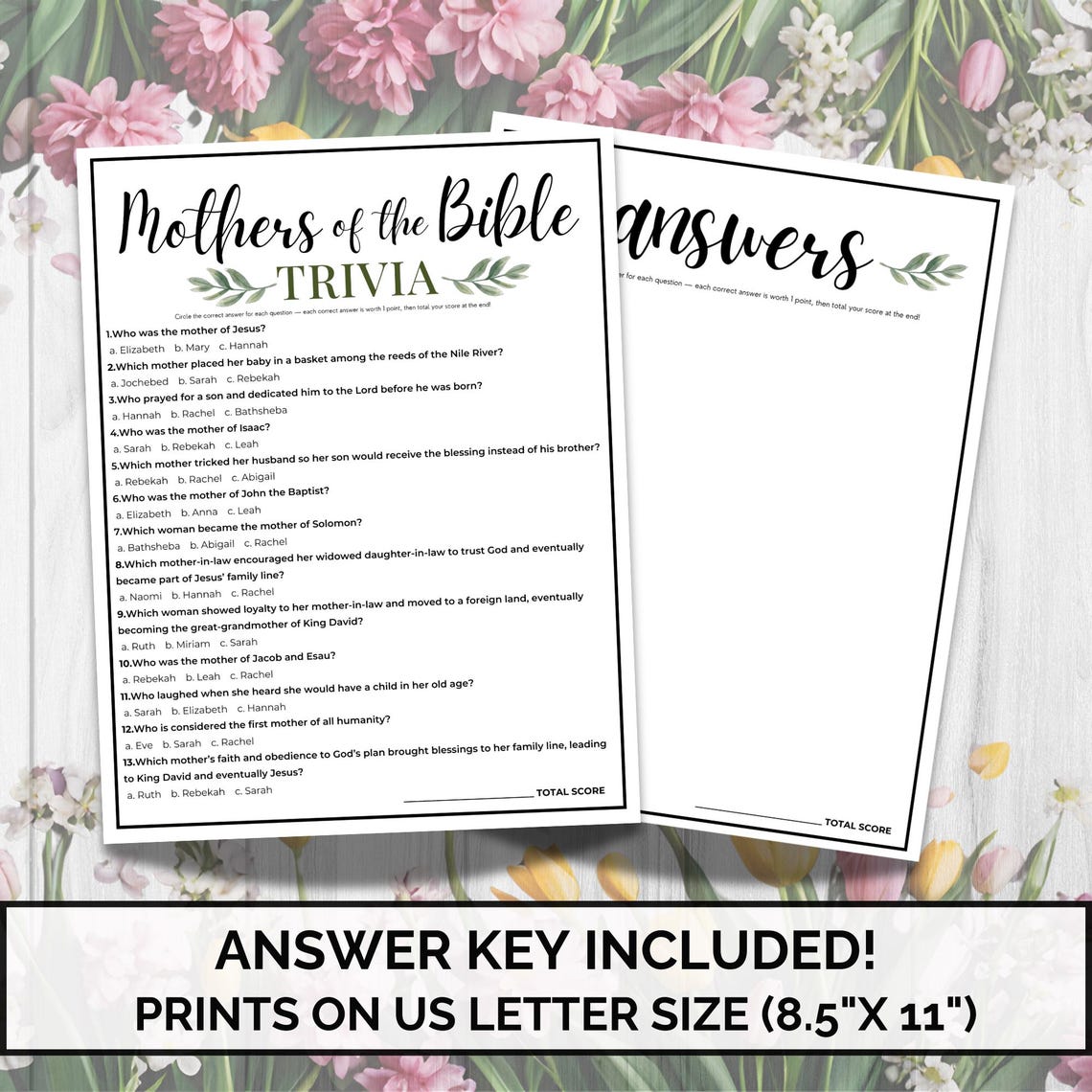 Mothers of the Bible Trivia Game, Mother's Day Bible Quiz for Kids ...