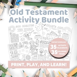 Old Testament Bundle Activity Placemat, Printable Bible Story Kids Coloring Pages, Christian Activity for Sunday School or Homeschooling