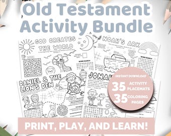 Old Testament Bundle Activity Placemat, Printable Bible Story Kids Coloring Pages, Christian Activity for Sunday School or Homeschooling