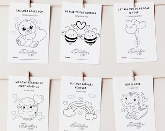 30 Bible Verse Valentine Cards, Printable Christian Bible Verse Coloring Cards, Christian Valentines Cards, Kids Scripture Valentine Cards