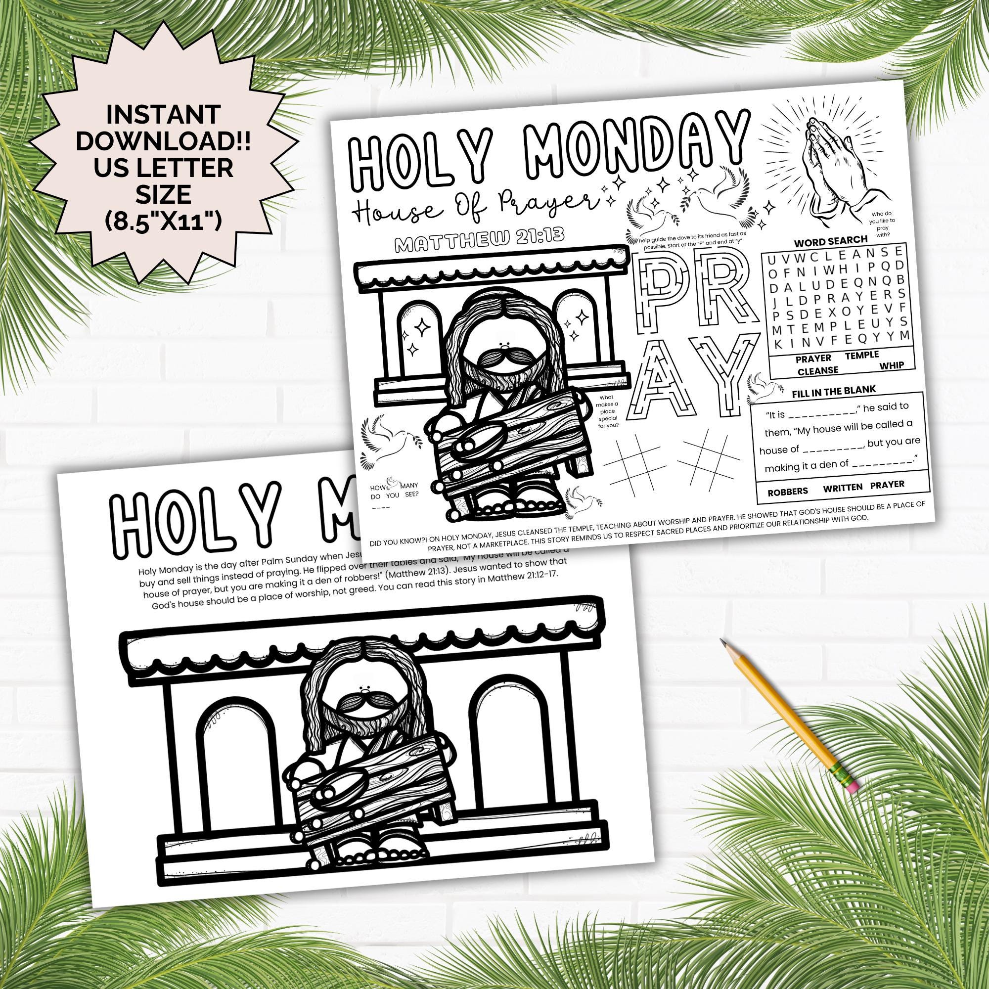 Holy Monday Activity Placemat for Kids, Holy Week Easter Crafts, Lent ...