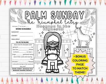 Palm Sunday Activity Placemat For Kids, Holy Week Easter Crafts, Coloring Pages, Printable Activity for Sunday School or Homeschooling, Lent