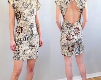 VINTAGE 90s Mini Dress Geometric Abstract Back Cutout sz S