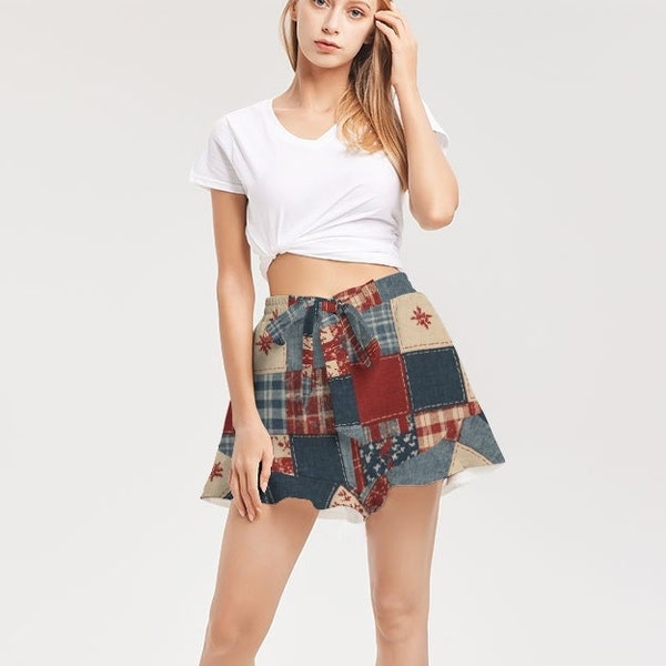 Women's All-Over Print Ruffle Shorts Country Quilt