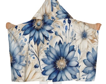 Serviette à capuche crème et bleue pour jeunes fleurs bohèmes