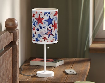 Red White and Blue Stars Lamp on a Stand, US|CA plug