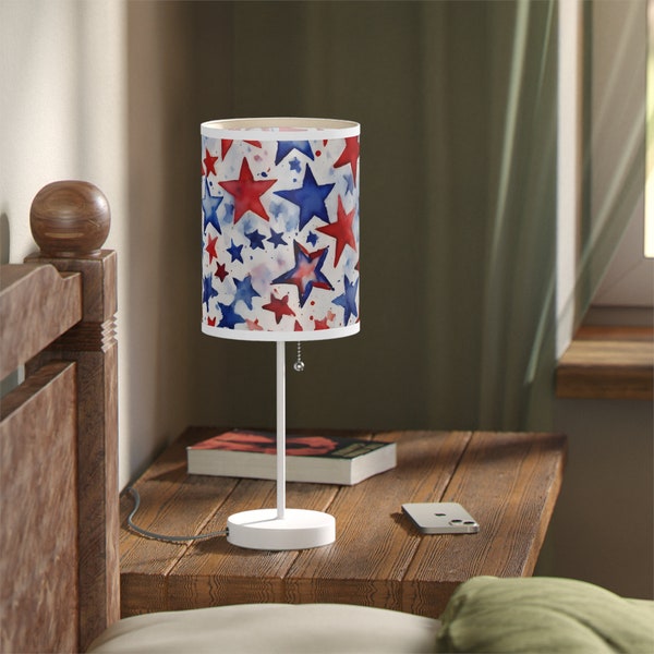 Red White and Blue Stars Lamp on a Stand, US|CA plug