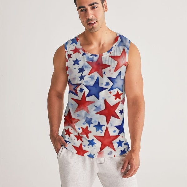 Men's All-Over Print Sport Tank Red White and Blue Star