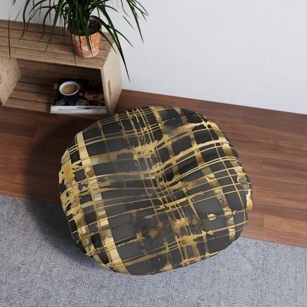 Black & Gold Tufted Floor Pillow, Round