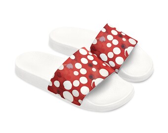 Red and White Polka Dot Youth PU Slide Sandals