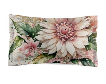 White & Pink Boho Flowers Microfiber Pillow Sham