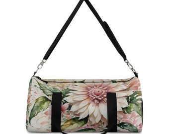 Bolsa de lona con flores boho color crema y rosa