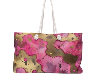 Hot Pink & Gold Camouflage Weekender Tasche