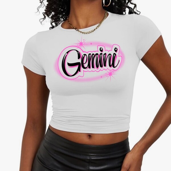 Gemini airbrush style DTG print crop top