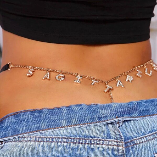 Sagittarius zodiac astrology rhinestone waist charm thong