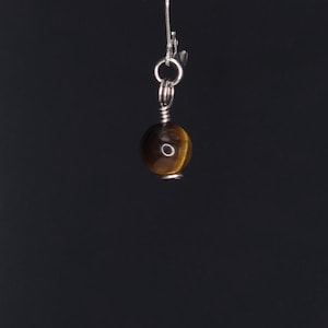 May include: A gold-toned pendant with a round, brown tiger's eye gemstone.