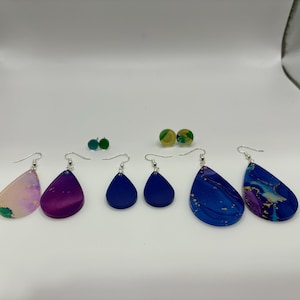 Handmade Acrylic Earrings - Pastel Paint Pour Design, Lightweight Dangle Earrings, Statement Jewelry, Trendy Gift for Her, Unique Set