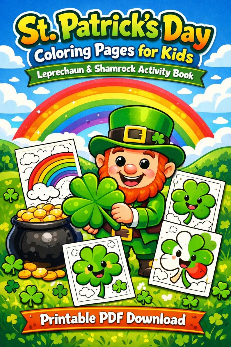 St Patrick's Day Coloring Pages for Kids, Leprechaun Shamrock Activity ...