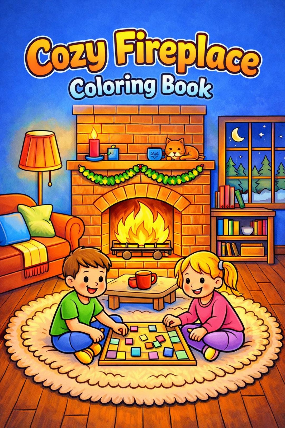 Cozy Fireplace Coloring Book Printable | Relaxing Home Coloring Pages ...