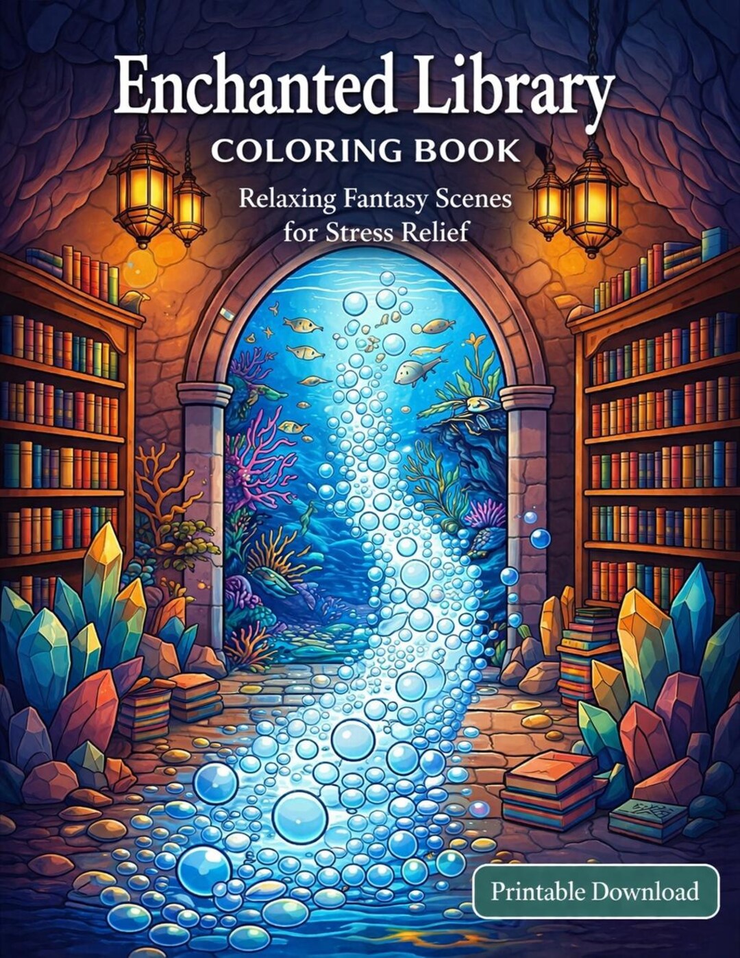 Enchanted Library Coloring Book, Fantasy Scenes, Cozy Magical Pages ...