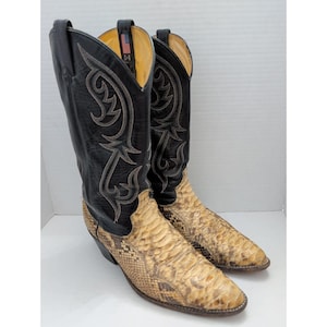 Botas vaqueras Dan Post de piel de serpiente pitón, bicolor, estilo western, con punta puntiaguda, para hombre, talla 9.5D