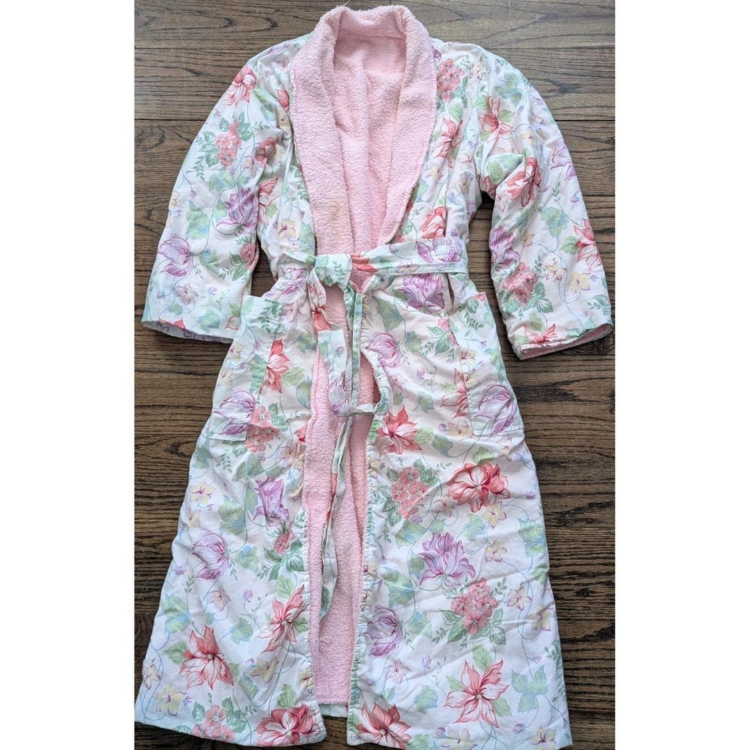 Reversible Robe Vintage Lands End Floral Terry Reversible Robe Womens Sz M 10-12 Bath ...