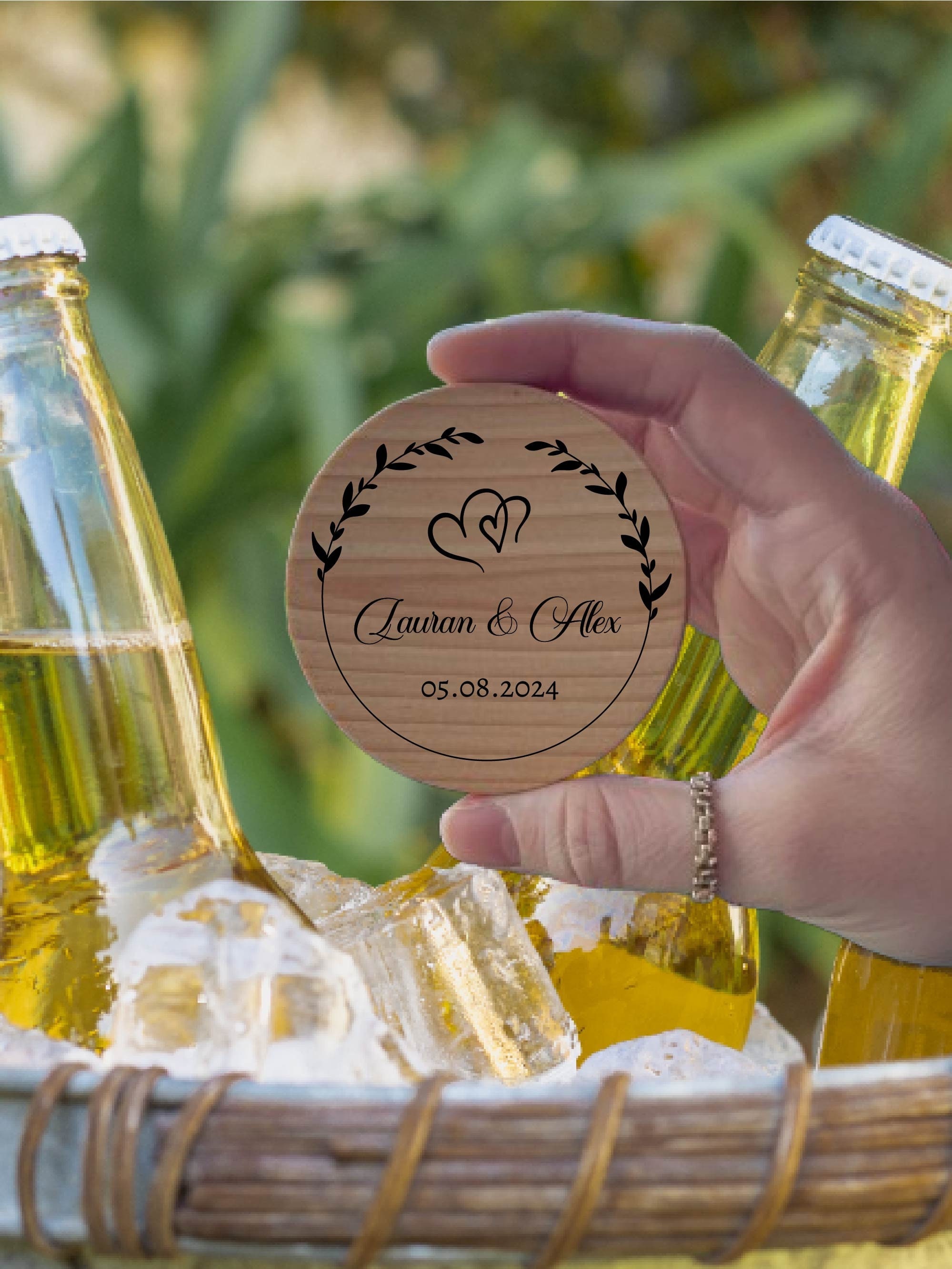 Wedding Favors in Bulk, Round Wood Bottle Opener, Custom