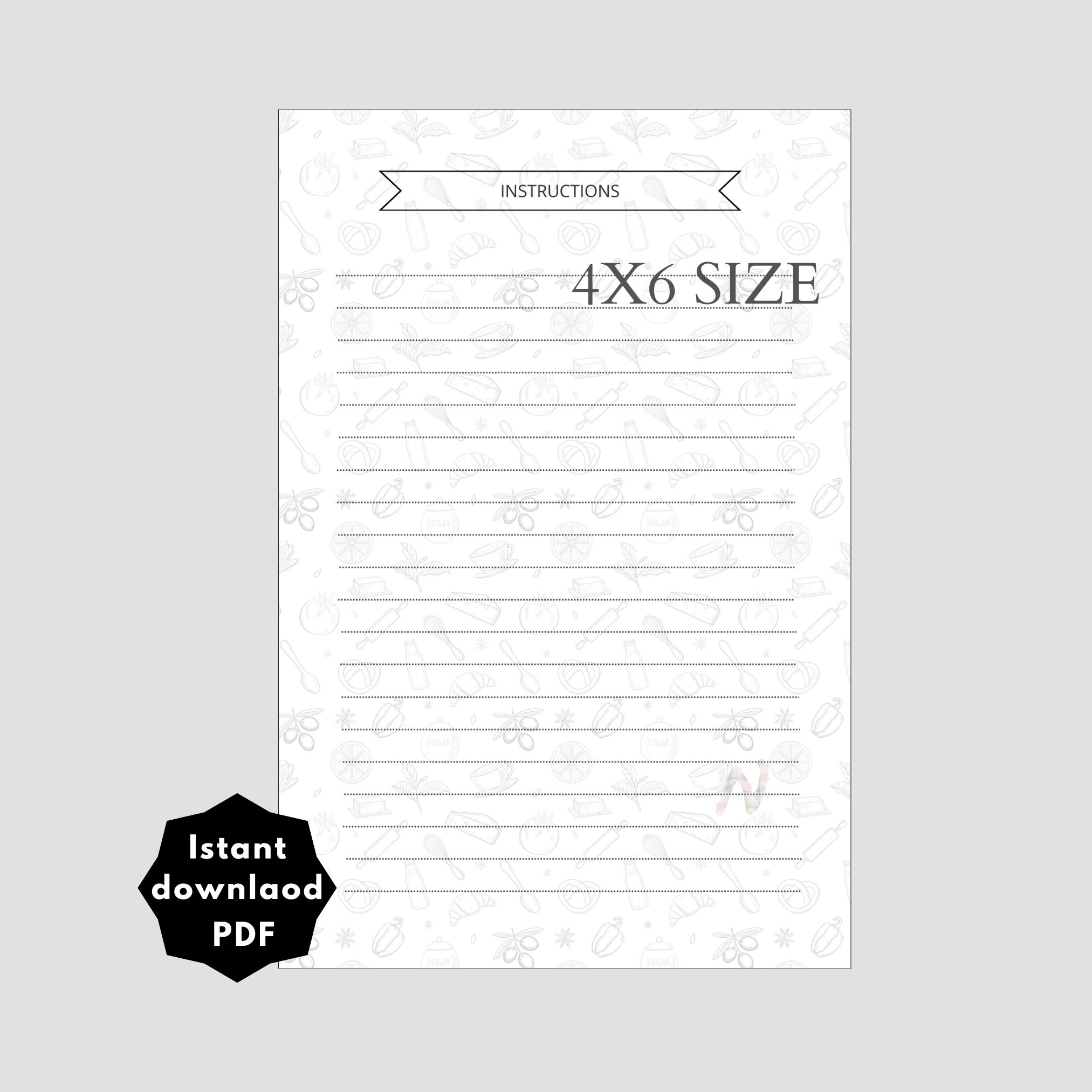 Recipe Template Printable Card 4x6in Instant Download Printable Page ...