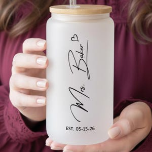 Bride Frosted Glass Tumbler  Bride to Be Personalized Mrs Can Glass Gift For Bride Iced Coffee Cup Bride Frosted Cup Future Mrs Custom Cup