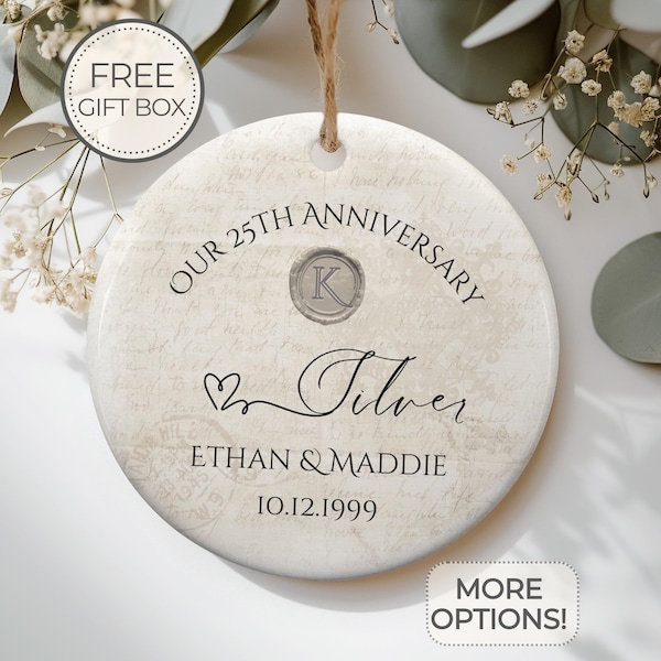 Personalized 25th Anniversary Ornament Silver Effect Wedding Anniversary Gift 25 Years Anniversary Ceramic 25th Year Gift For Husband Wife