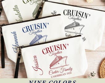 Personalized Cruisin Together Makeup Bag Family Cruise Accessory Pouch Custom Cruise Toiletry Bag Cruising Together Vacation Matching Gifts