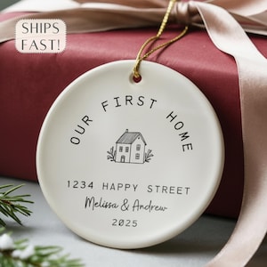 Our First House Christmas Ornament First Home Address Keepsake Personalized Gift From Realtor First Time Homebuyer Gift Ceramic First House