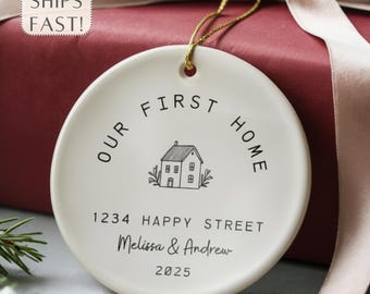 Our First House Christmas Ornament First Home Address Keepsake Personalized Gift From Realtor First Time Homebuyer Gift Ceramic First House