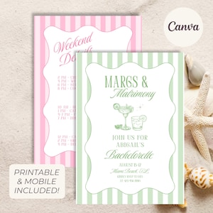 Margs And Matrimony Invite Bachelorette Weekend Itinerary Margarita Bach Party Invitation Editable Canva Digital Margs & Matrimony Itinerary